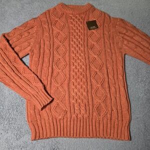 Thane Mens Medium Sweater Burnt Orange Cable Knit Orkney Cru Vintage New